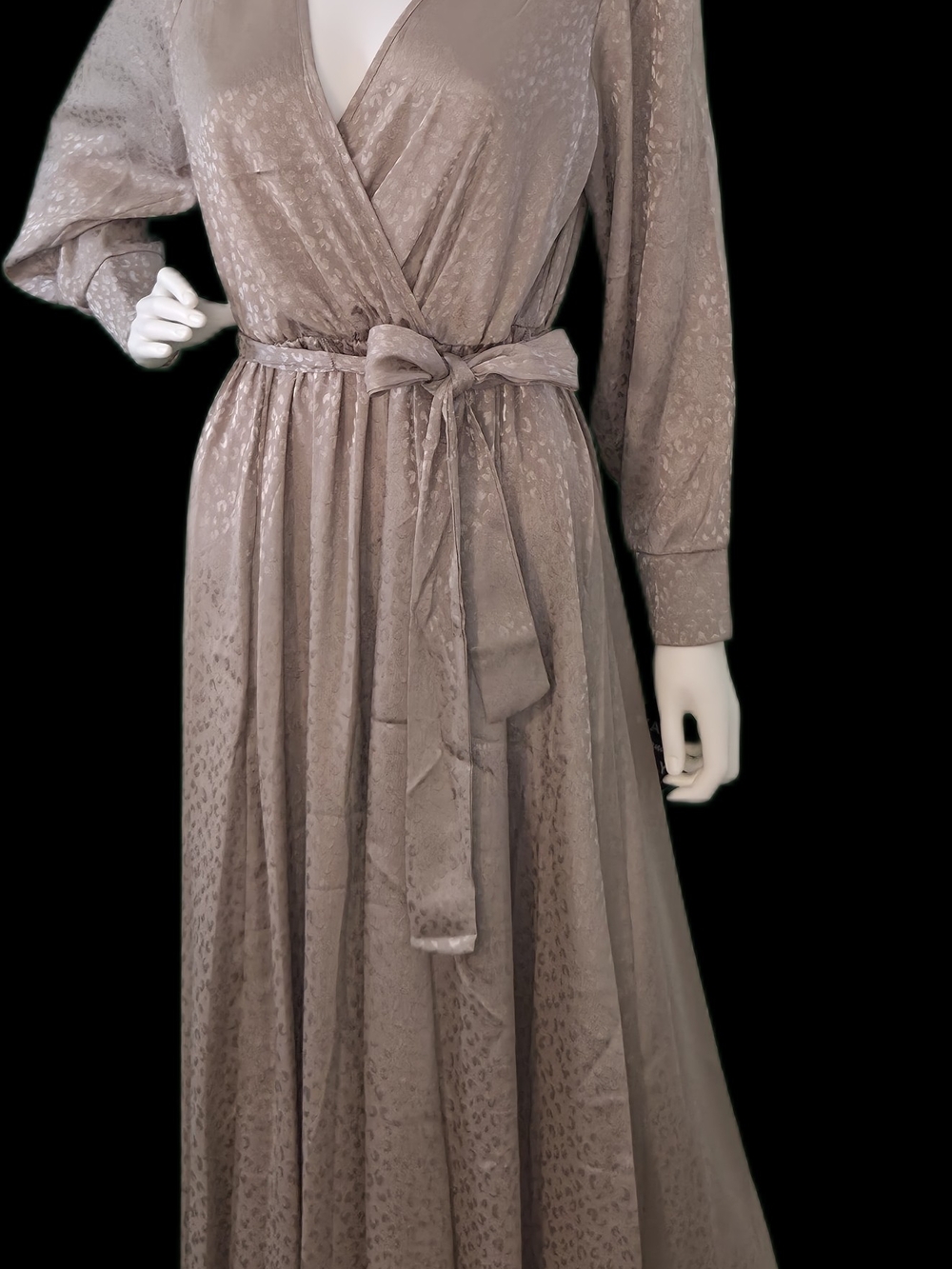 Women's Taupe Wrap Satin Robe with Self Tie Belt